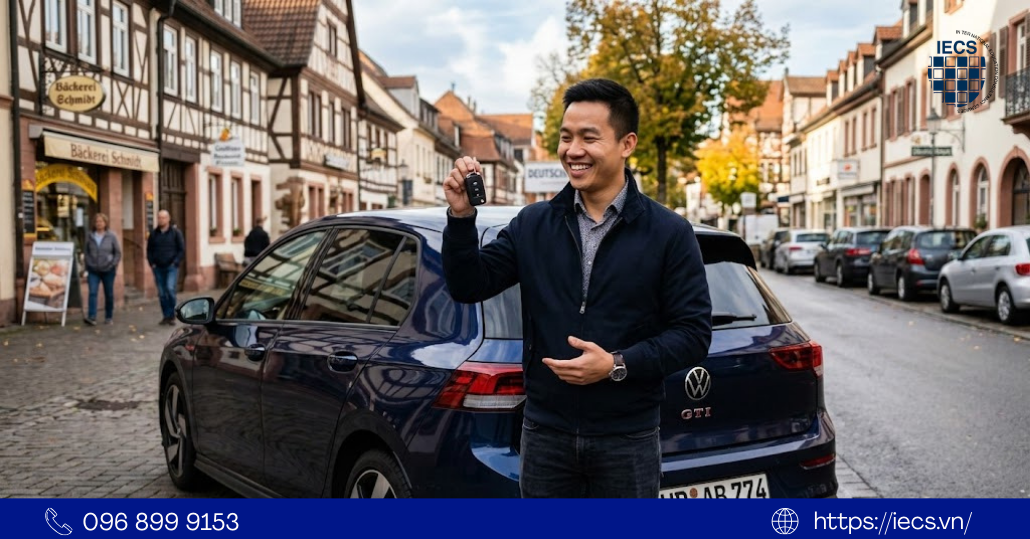 Người lái xe vui vẻ giữ chìa khóa