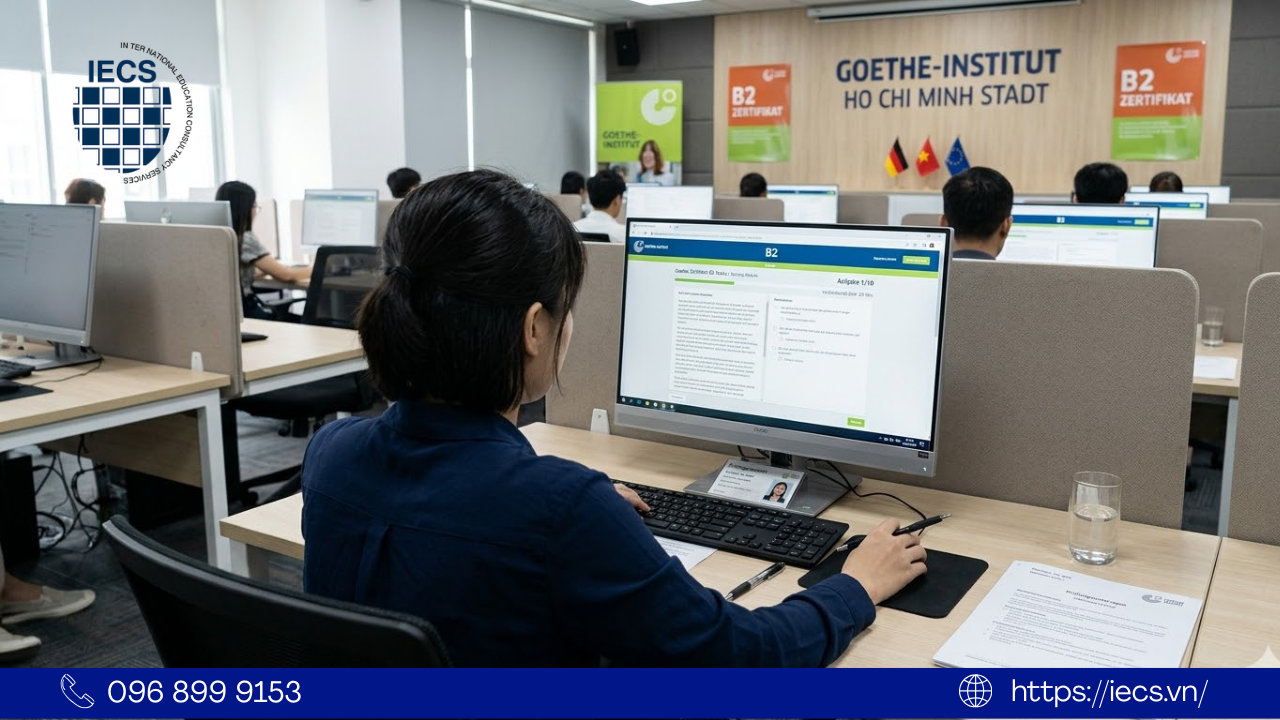 Thí sinh thi tiếng Đức B2 trên máy tính tại Viện Goethe